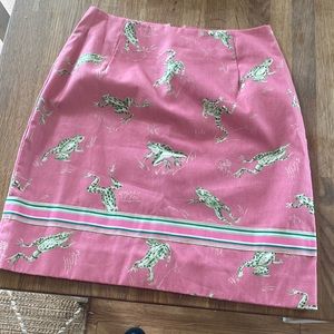 Pink skirt with cute jumping frogs.  Made by Melly M from Delray Beach